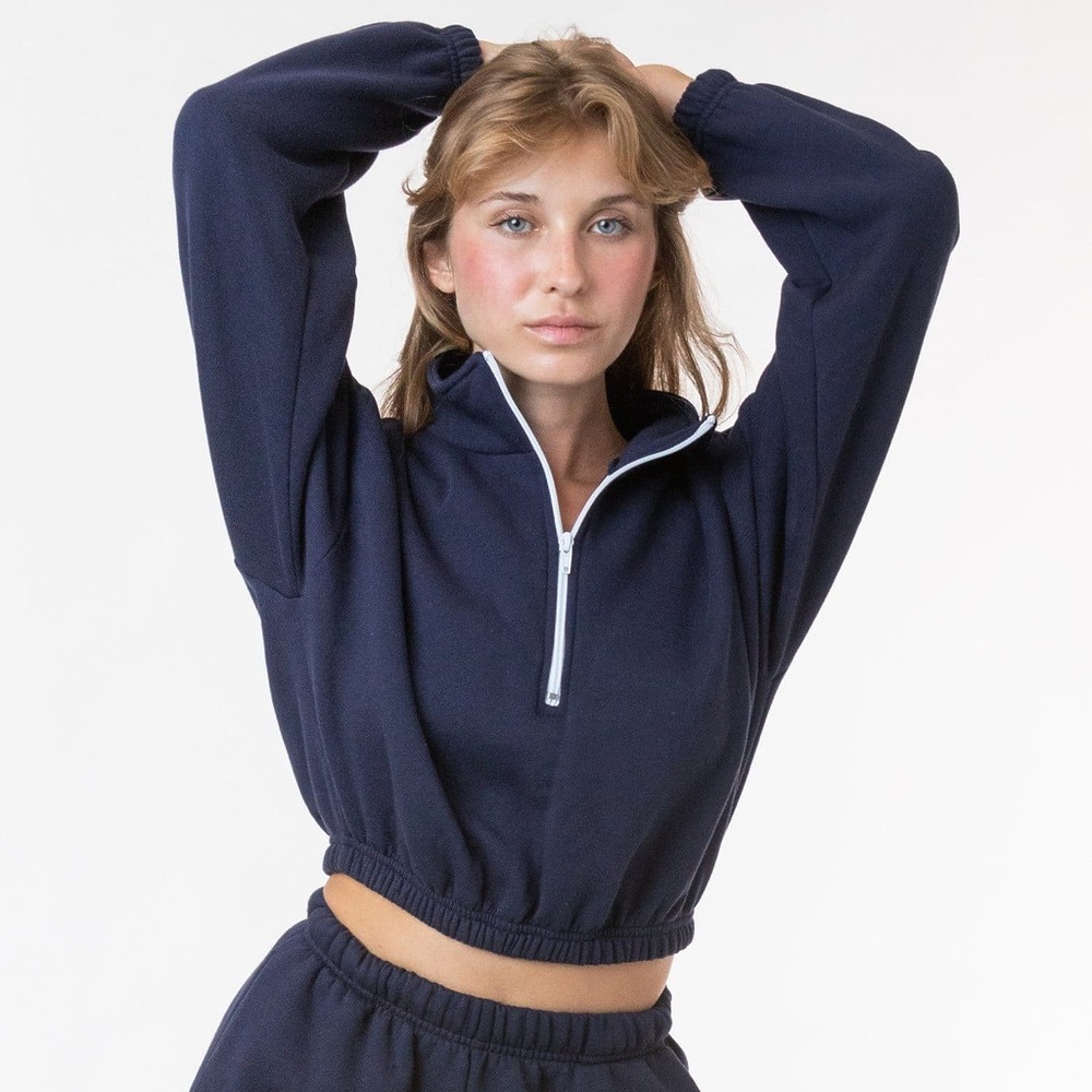 Los Angeles Apparel Flex Fleece Cropped Half Zip Sweater .